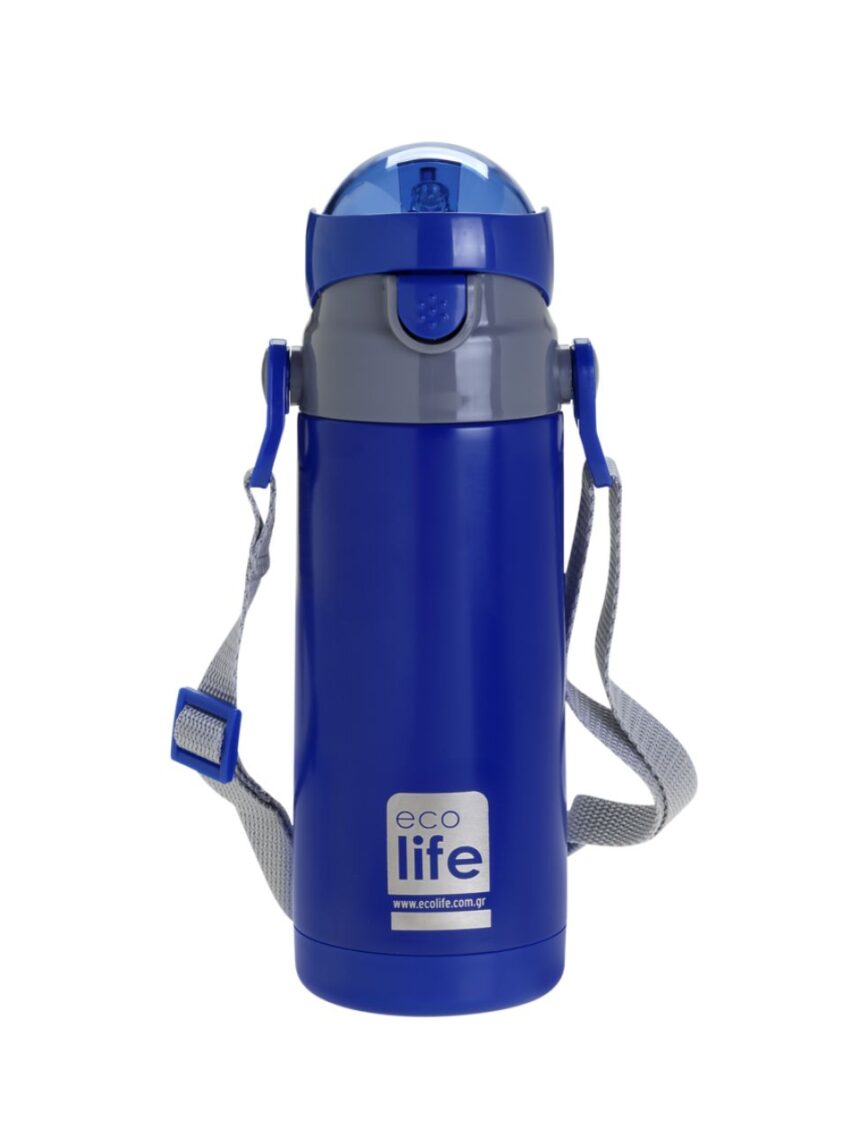 Ecolife ανοξείδωτο παγούρι με καλαμάκι kids thermos 400ml navy blue 33-bo-2989 - Ecolife