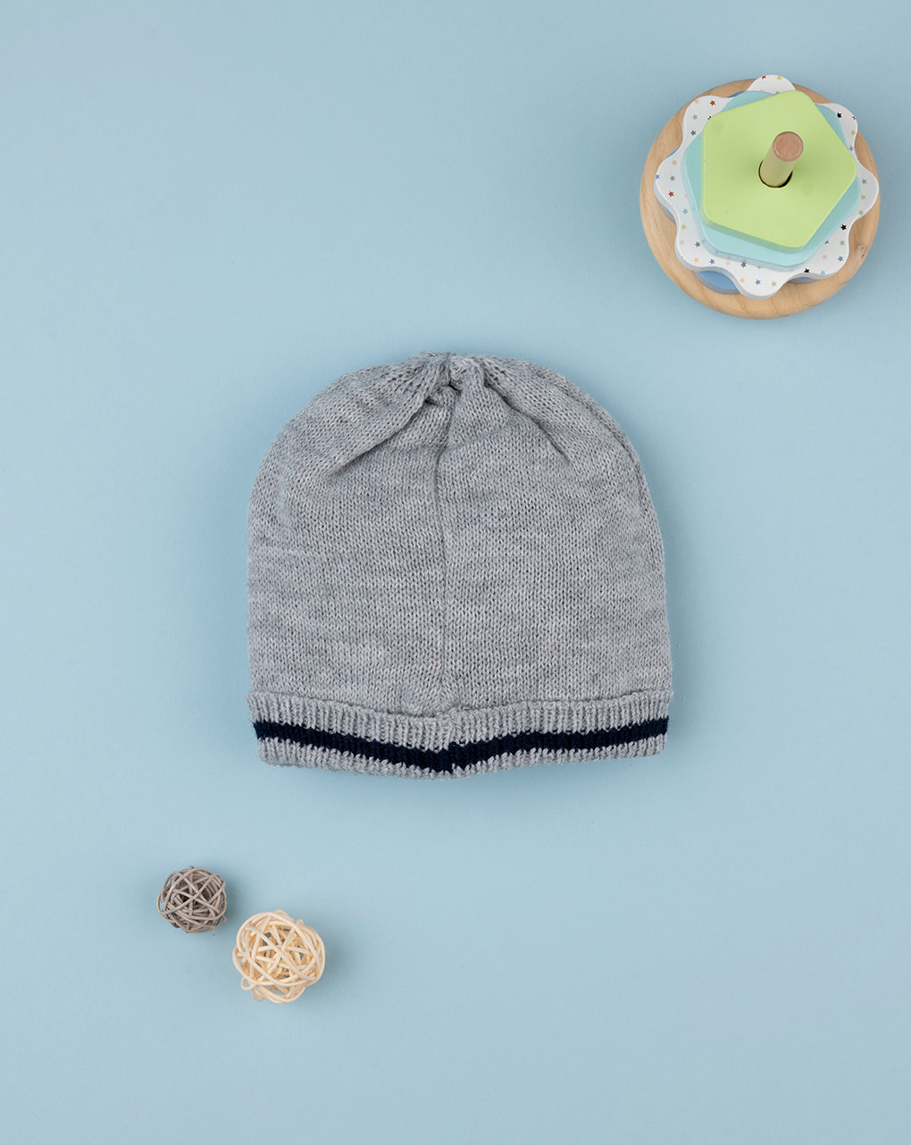 βρεφικό πλεκτό σκουφάκι γκρι με σκυλάκι για αγόρι - Prénatal