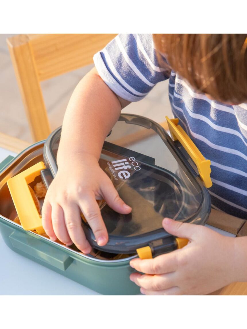 Ecolife ανοξείδωτο φαγητοδοχείο με χώρισμα 900ml forest green 33-bo-9067 - Ecolife