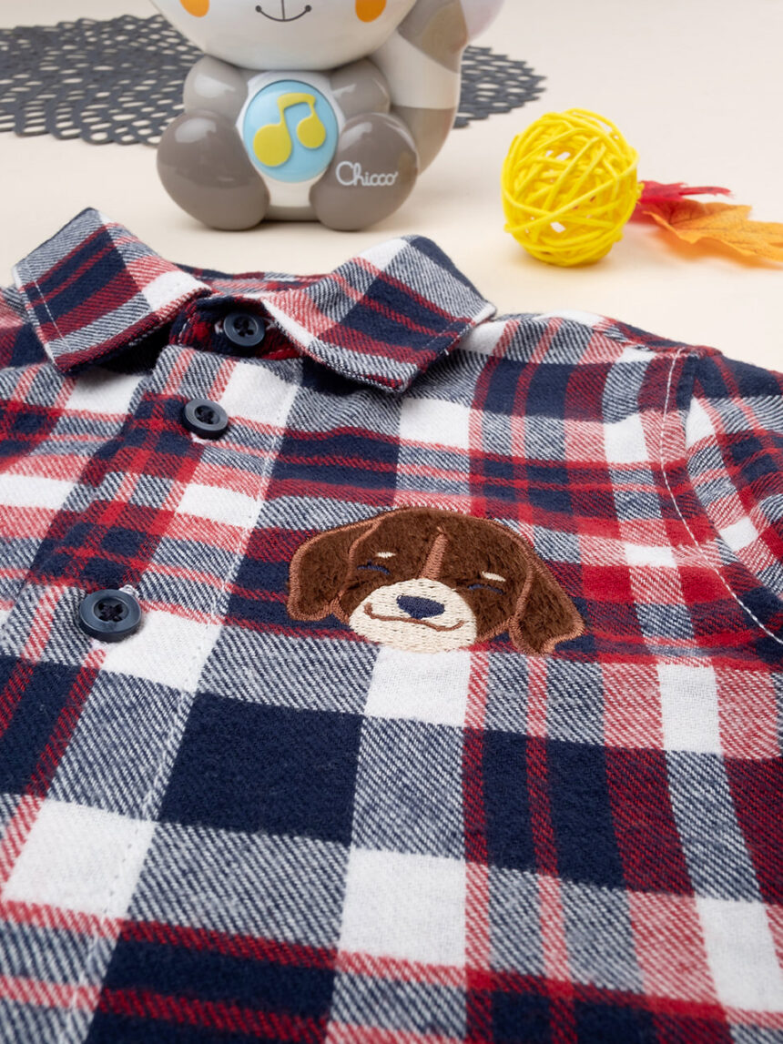 βρεφικό πουκάμισο καρό με σκυλάκι για αγόρι - Prénatal
