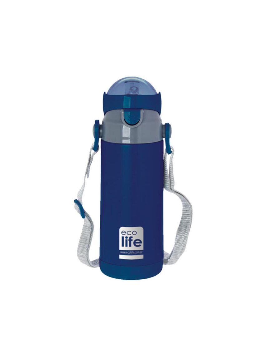 Ecolife kids thermos navy blue ανοξείδωτο παγούρι θερμός με καλαμάκι χρώμα navy blue 400ml - Ecolife