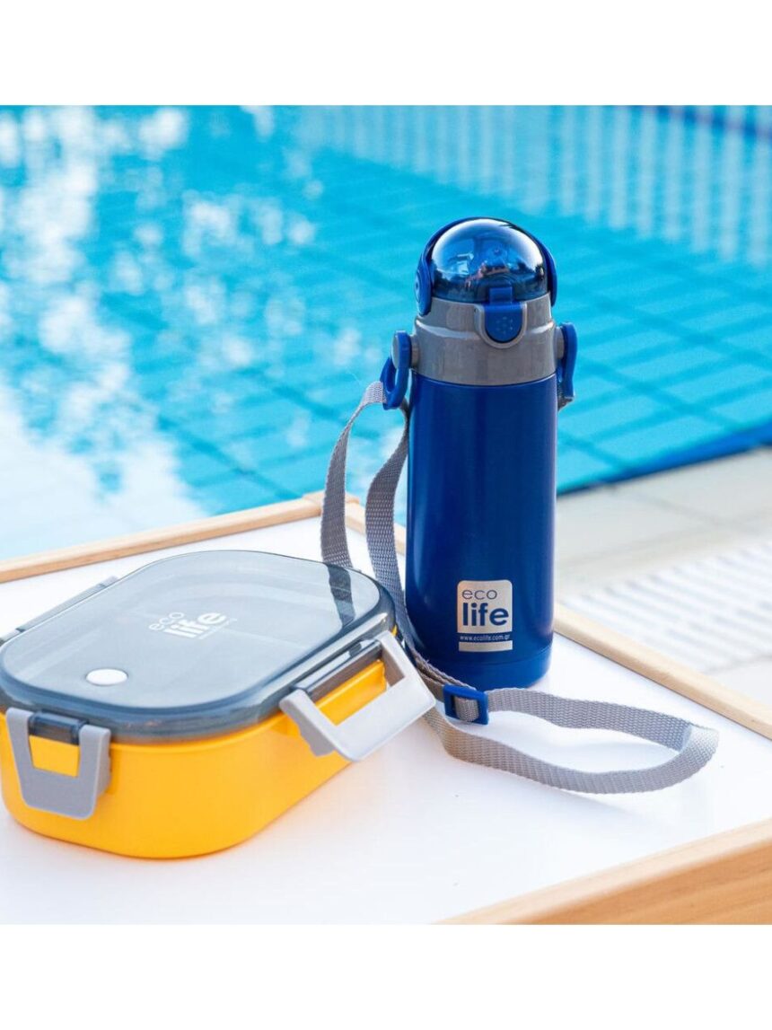 Ecolife ανοξείδωτο παγούρι με καλαμάκι kids thermos 400ml navy blue 33-bo-2989 - Ecolife