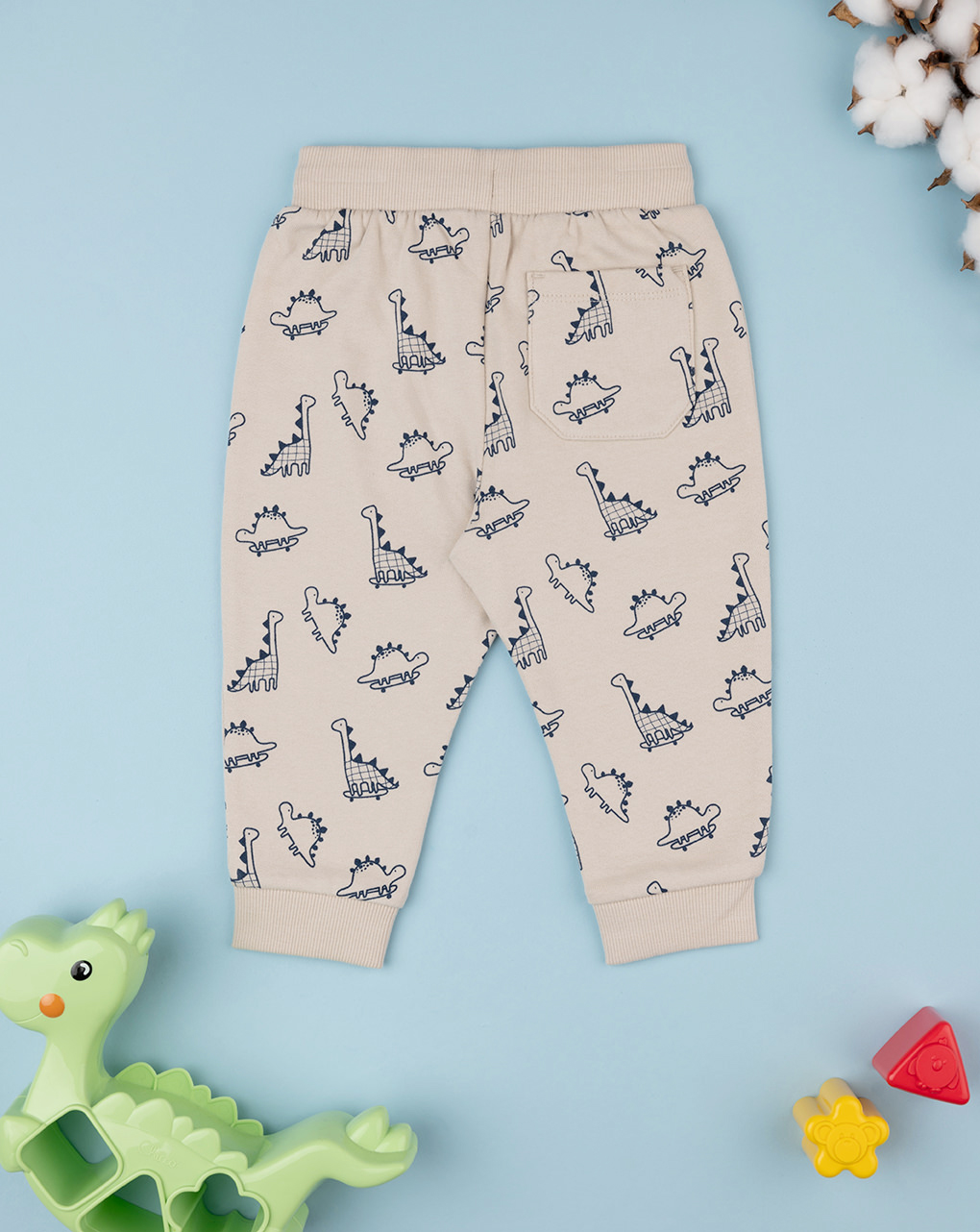 βρεφικό παντελόνι φούτερ μπεζ με δεινόσαυρους για αγόρι - Prénatal