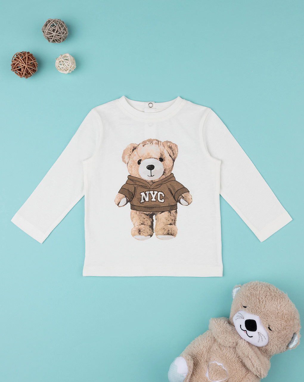 βρεφική μπλούζα λευκή teddy για αγόρι - Prénatal