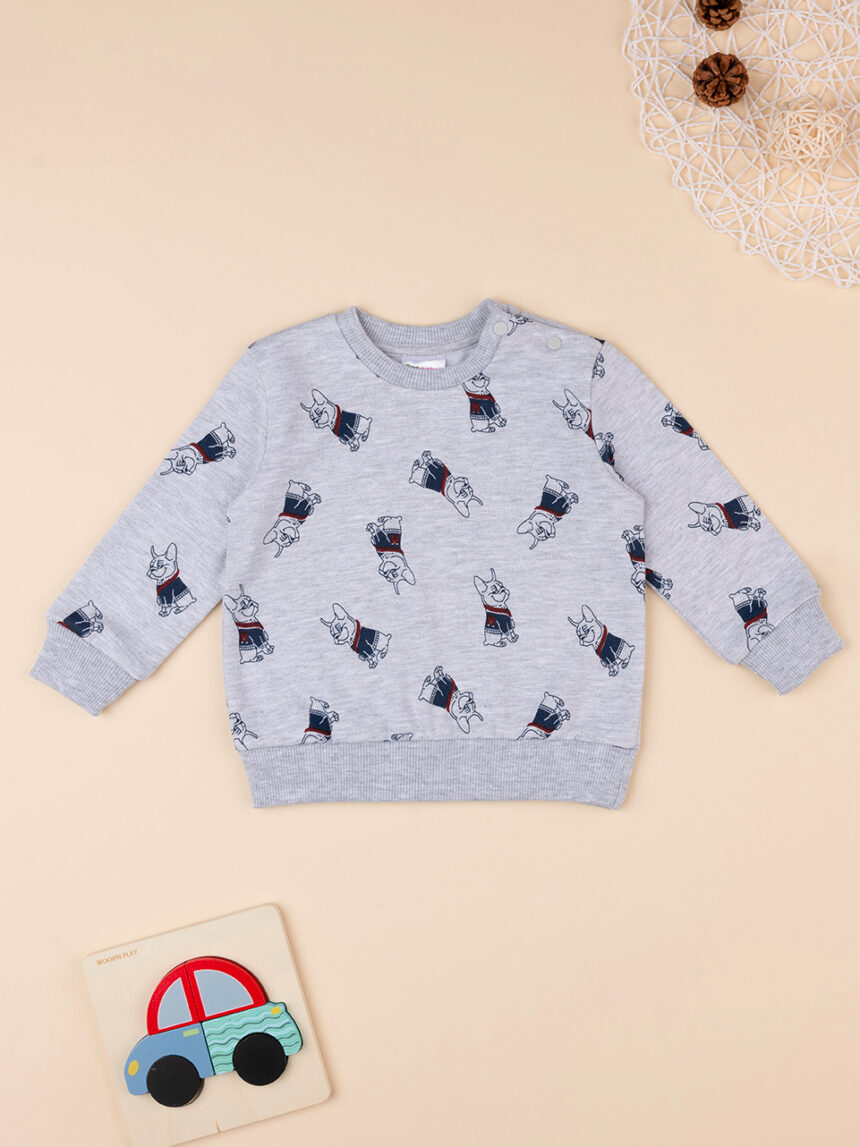 βρεφική μπλούζα φούτερ γκρι με σκυλάκια για αγόρι - Prénatal