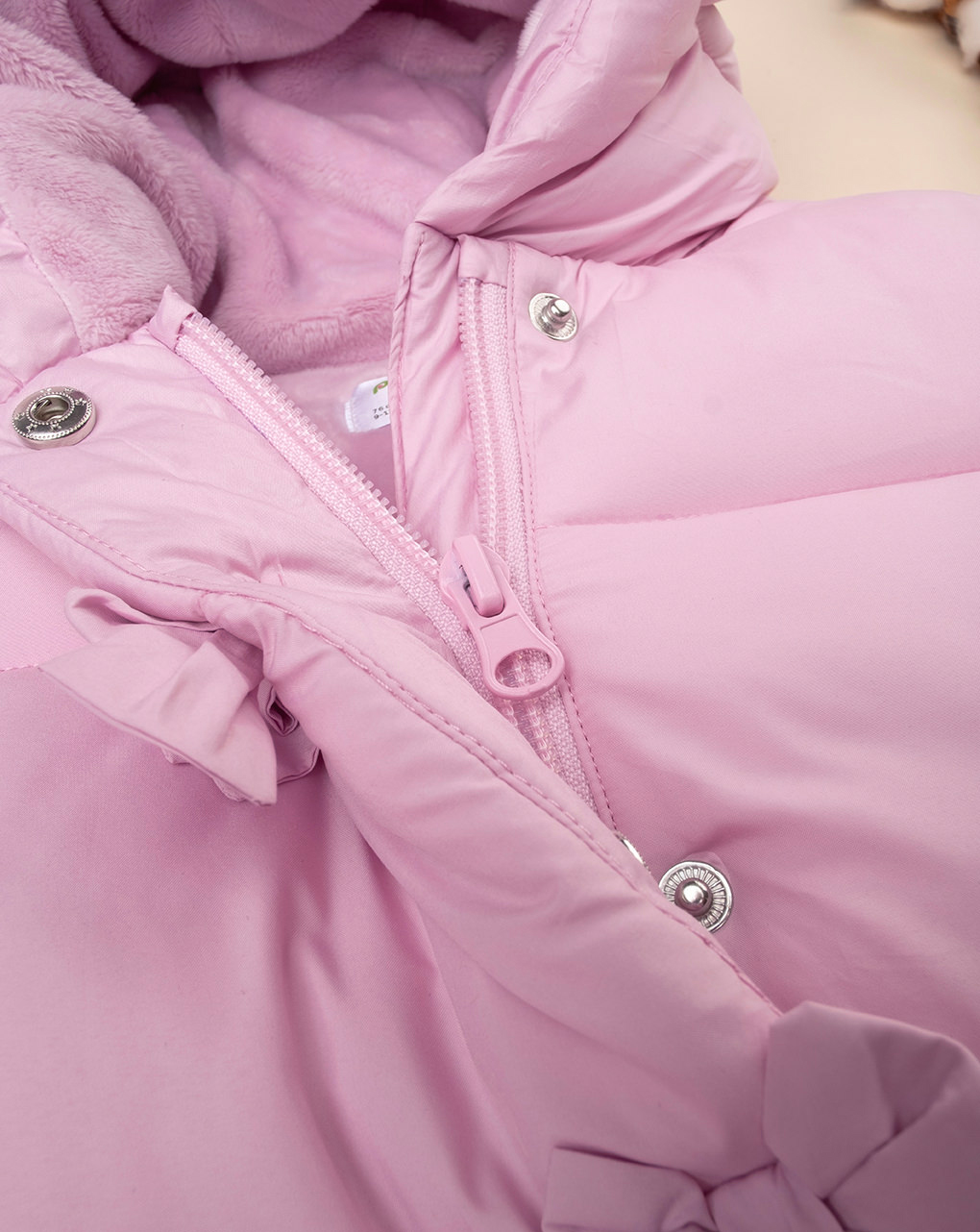 βρεφικό μπουφάν puffer ροζ με φιογκάκια για κορίτσι - Prénatal