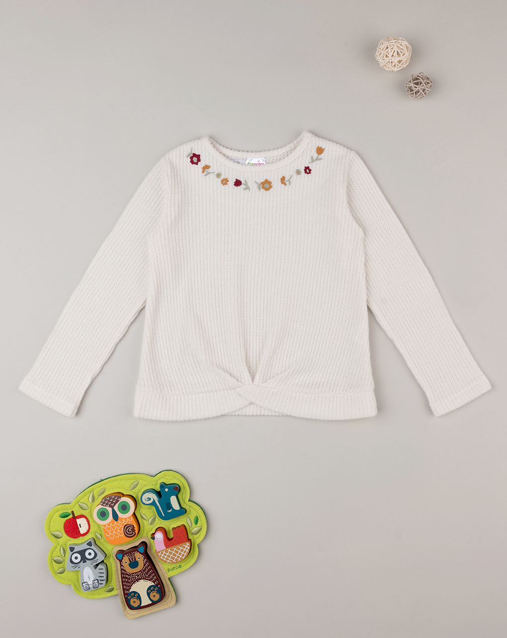 παιδική μπλούζα λευκή γκοφρέ φλοράλ για κορίτσι
