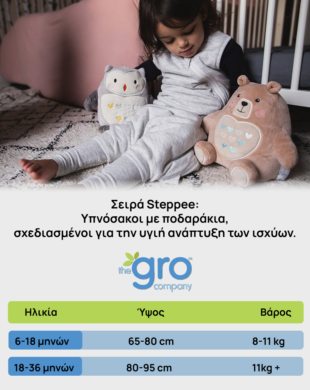 Gro υπνόσακος steppee φθινοπωρινός/ανοιξιάτικος 1.0 tog  grey marl sky 6-18 μηνών - The Gro Company