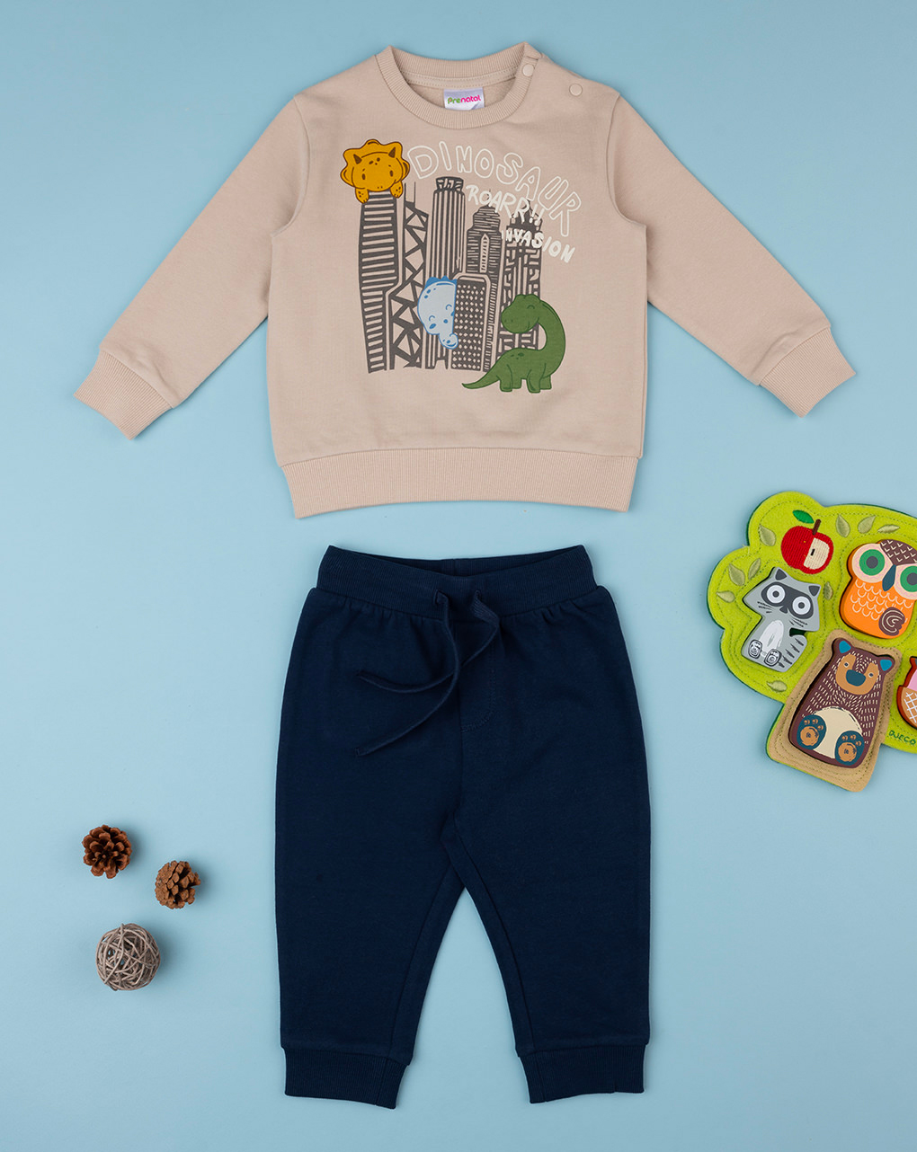 βρεφικό σετ μπλούζα φούτερ και φόρμα δεινόσαυροι για αγόρι - Prénatal