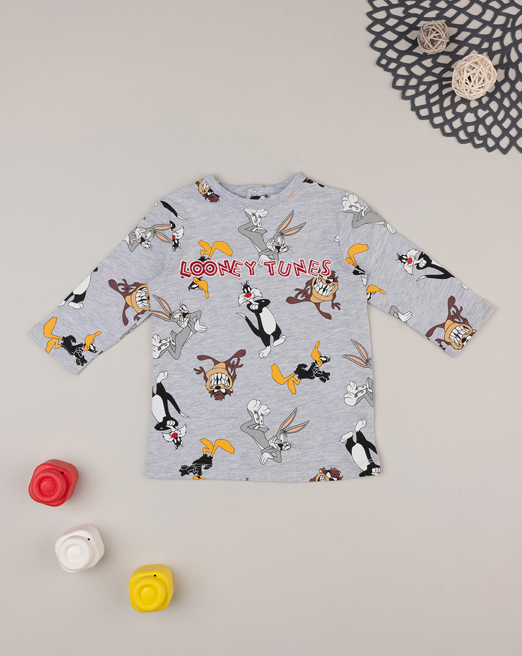 βρεφική μπλούζα γκρι με looney tunes για αγόρι - Prénatal