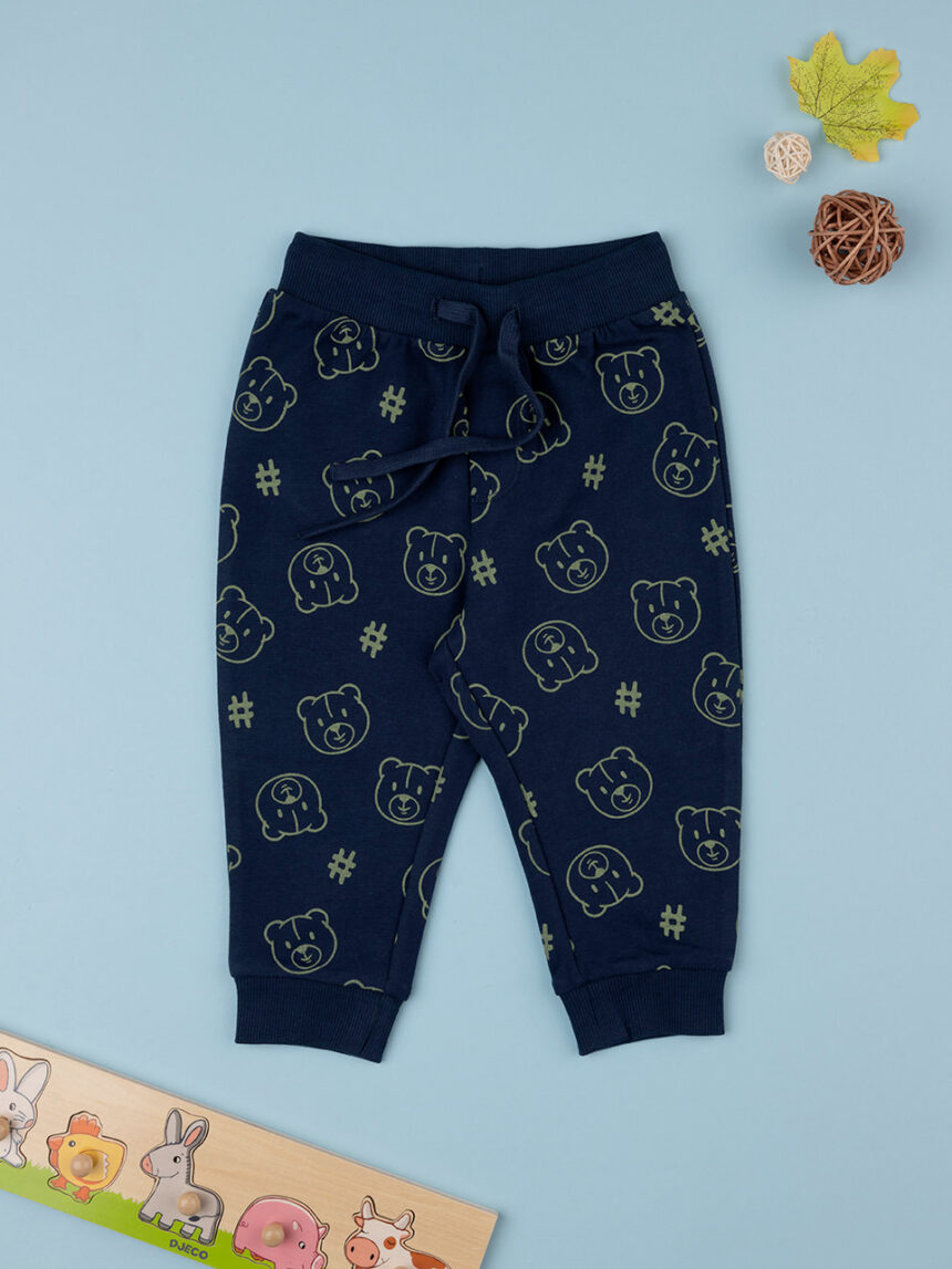 βρεφικό παντελόνι φούτερ μπλε με αρκουδάκια για αγόρι - Prénatal