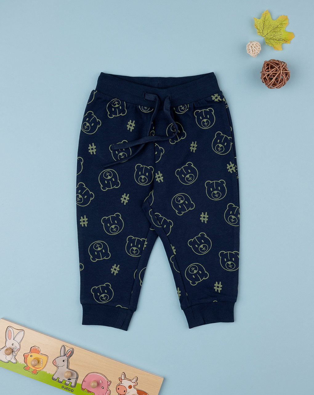 βρεφικό παντελόνι φούτερ μπλε με αρκουδάκια για αγόρι