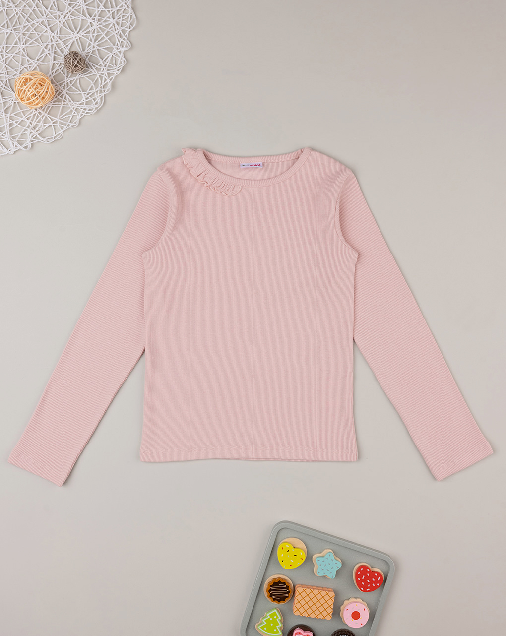 παιδική μπλούζα ριμπ ροζ με βολάν για κορίτσι