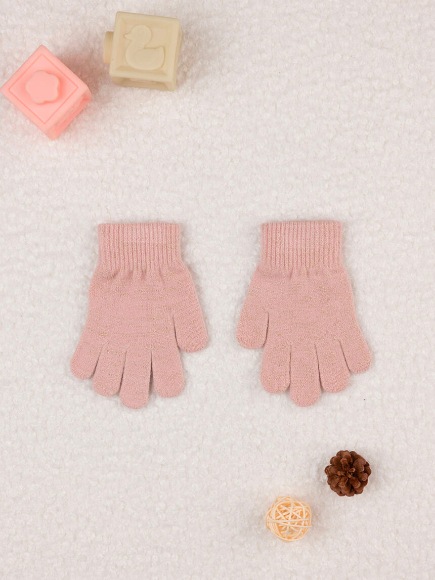 παιδικά γάντια πλεκτά ροζ με lurex για κορίτσι - Prénatal