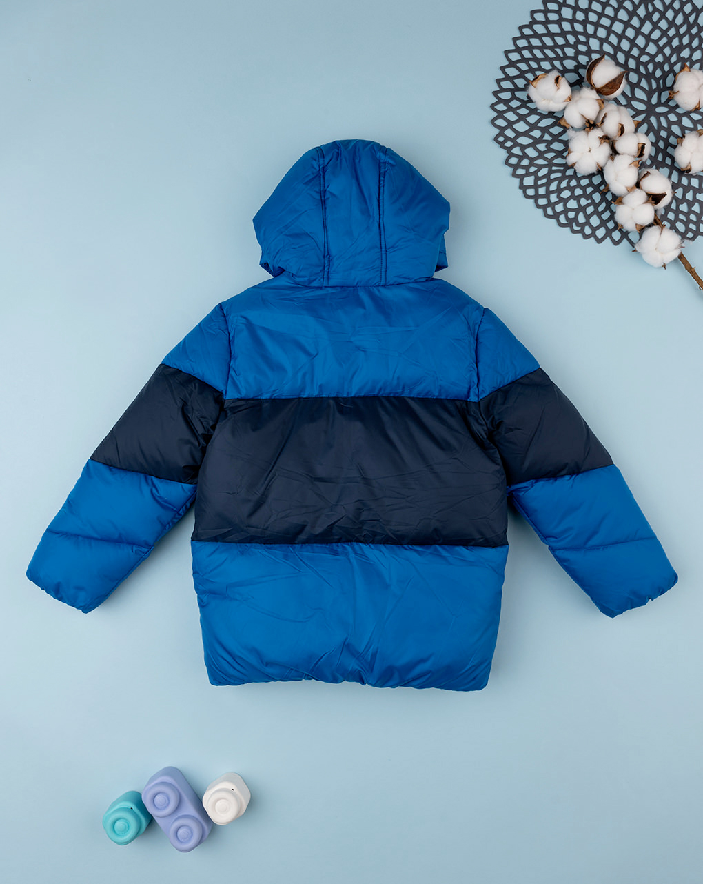 παιδικό μπουφάν φουσκωτό colorblock μπλε για αγόρι - Prénatal
