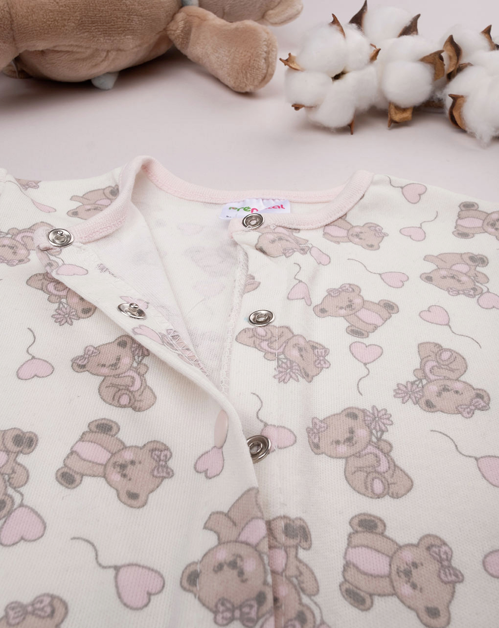 βρεφική ολόσωμη πιτζάμα λευκή με αρκουδάκια για κορίτσι - Prénatal