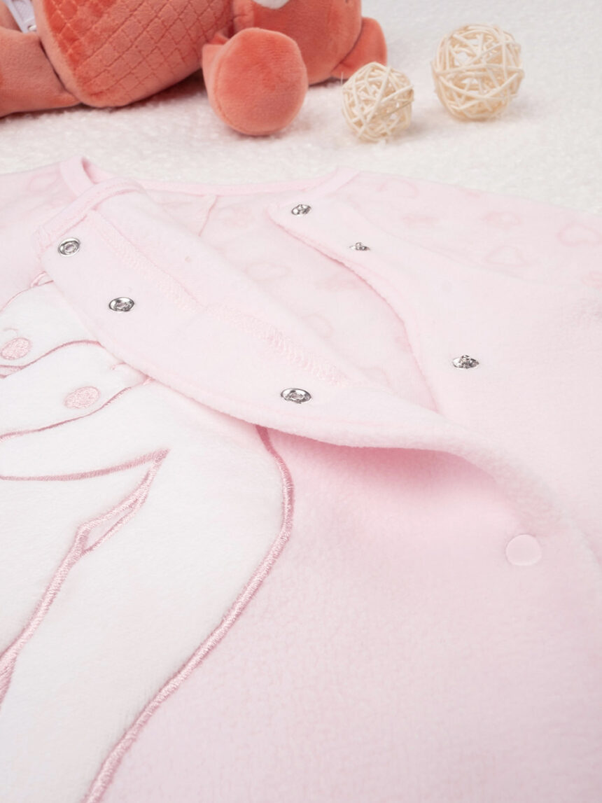βρεφική ολόσωμη fleece πιτζάμα ροζ με αρκουδάκια για κορίτσι - Prénatal
