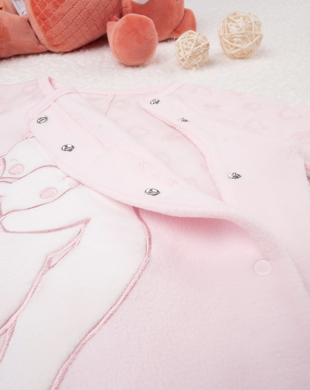 βρεφική ολόσωμη fleece πιτζάμα ροζ με αρκουδάκια για κορίτσι - Prénatal