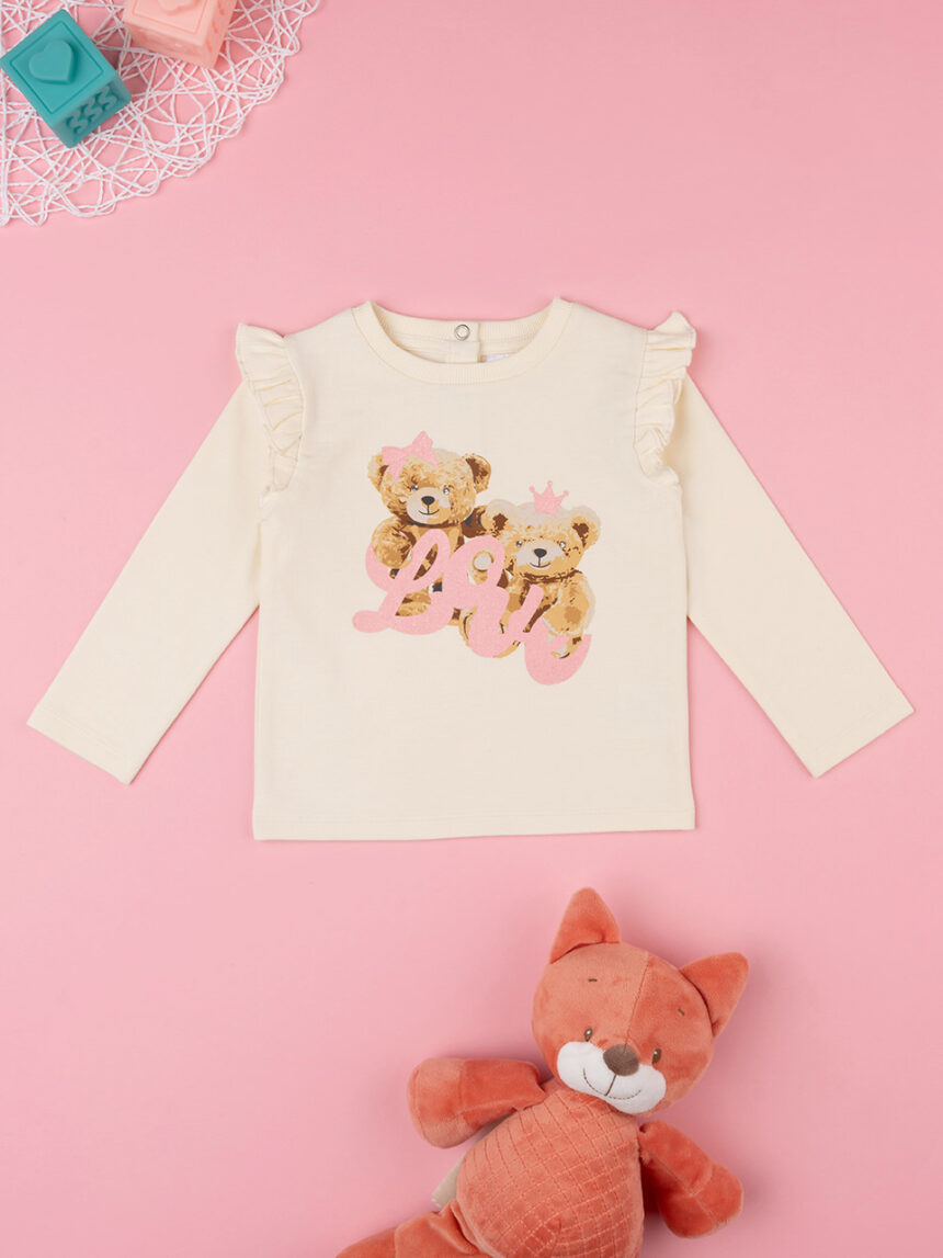 βρεφική μπλούζα φούτερ κρεμ teddy για κορίτσι - Prénatal