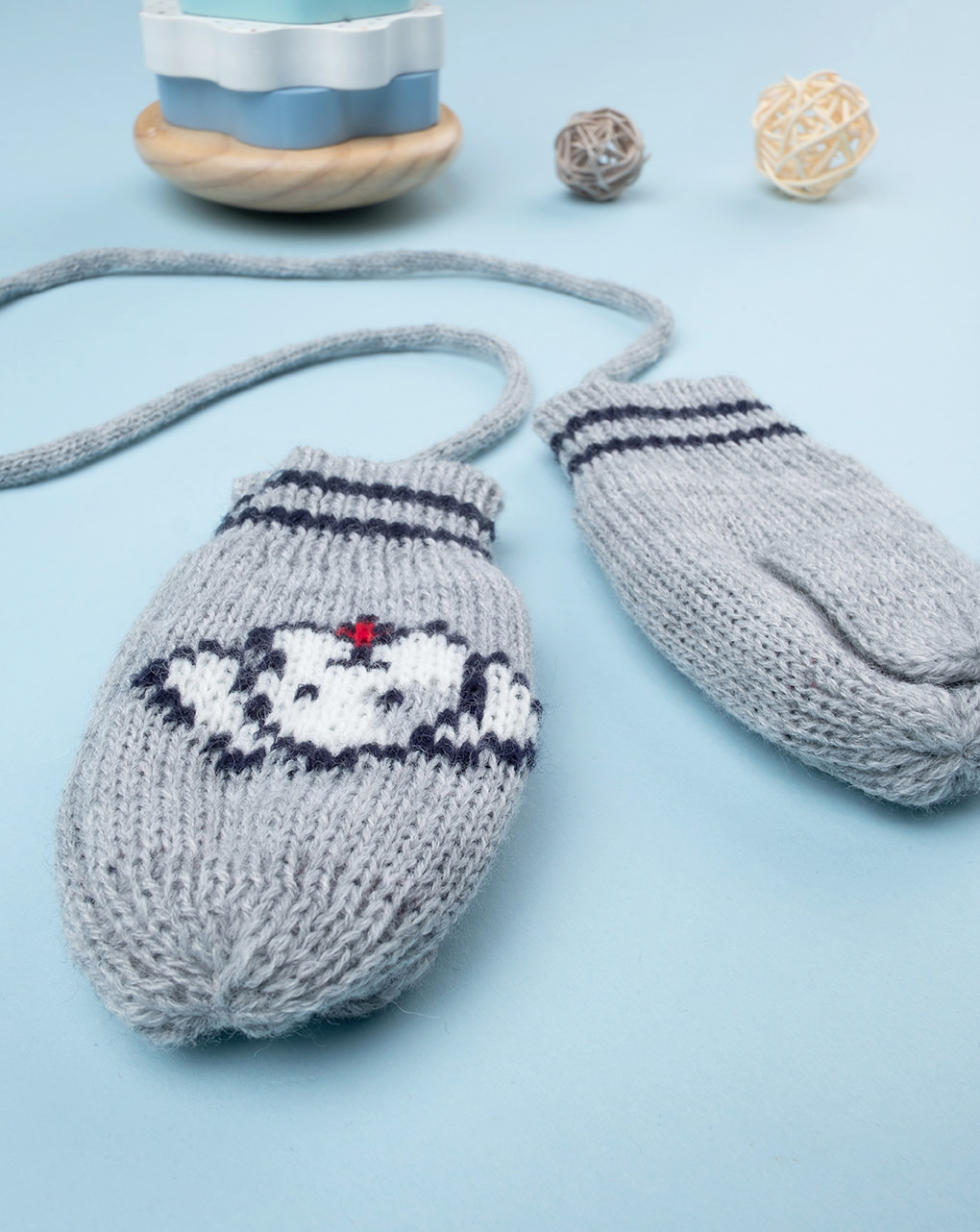 βρεφικά γαντάκια χουφτίτσες γκρι με σκυλάκια για αγόρι - Prénatal