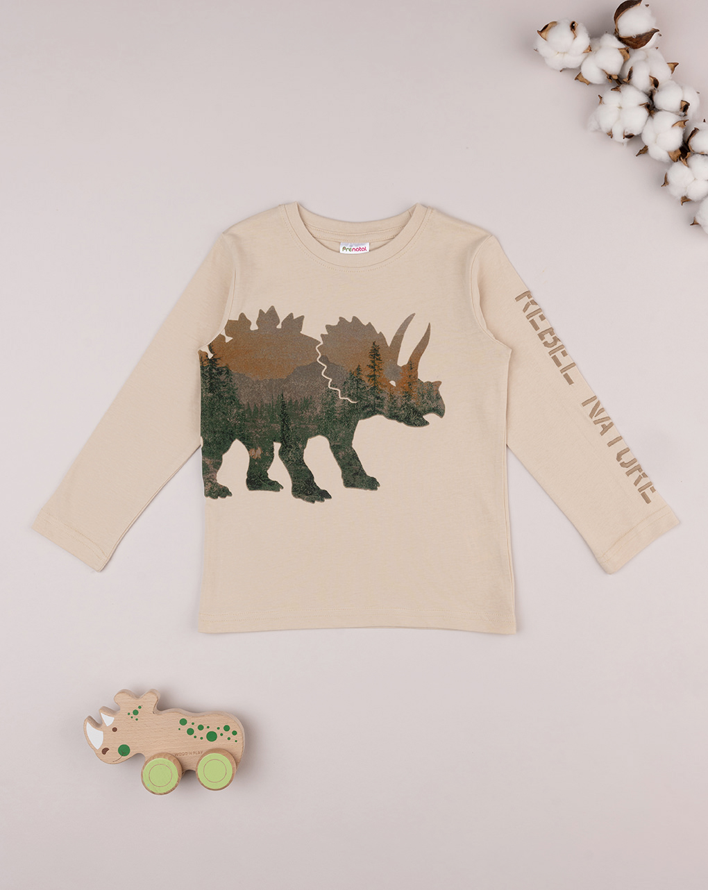 παιδική μπλούζα μπεζ με ρινόκερο για αγόρι - Prénatal