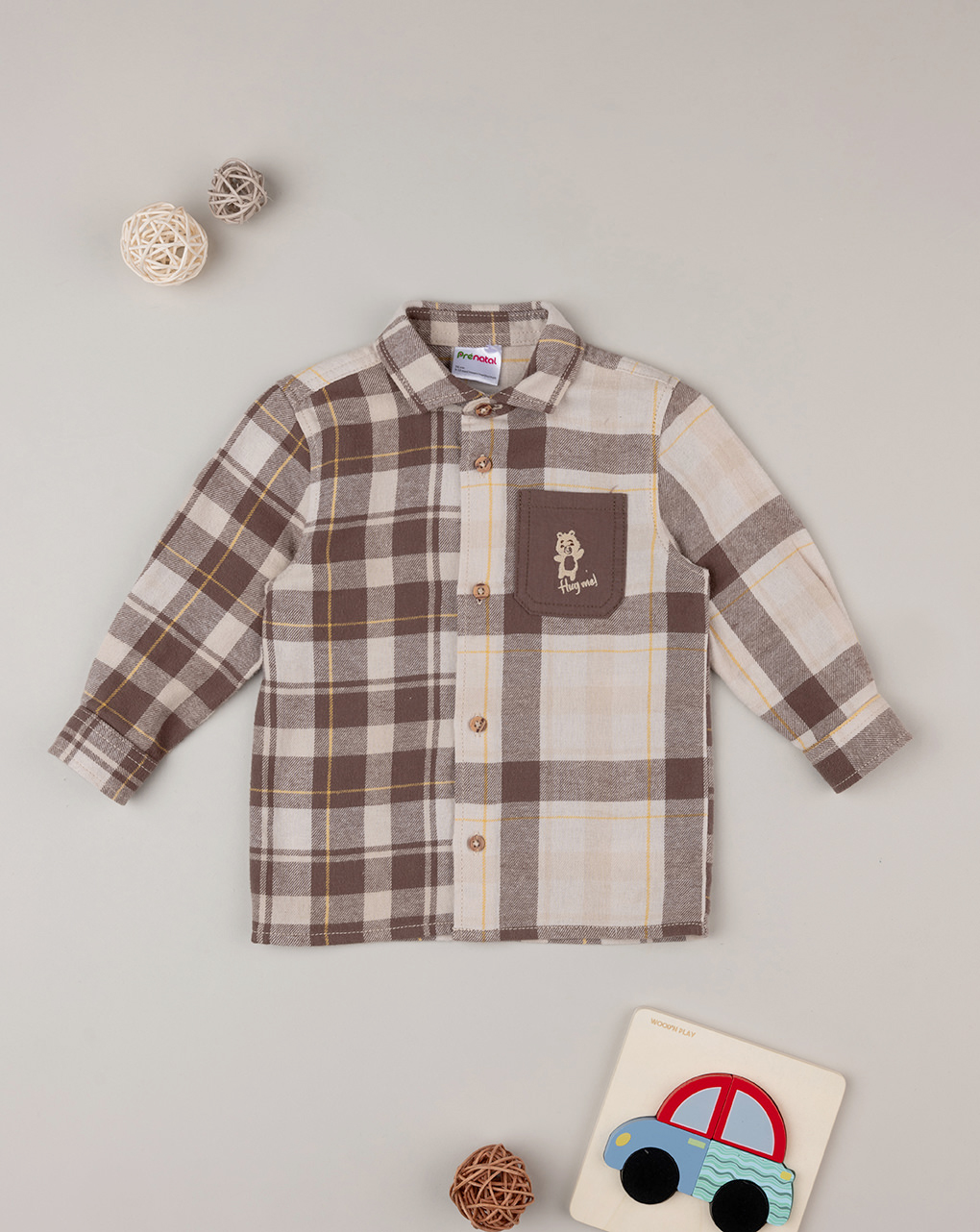 βρεφικό πουκάμισο καρό καφέ wood για αγόρι - Prénatal