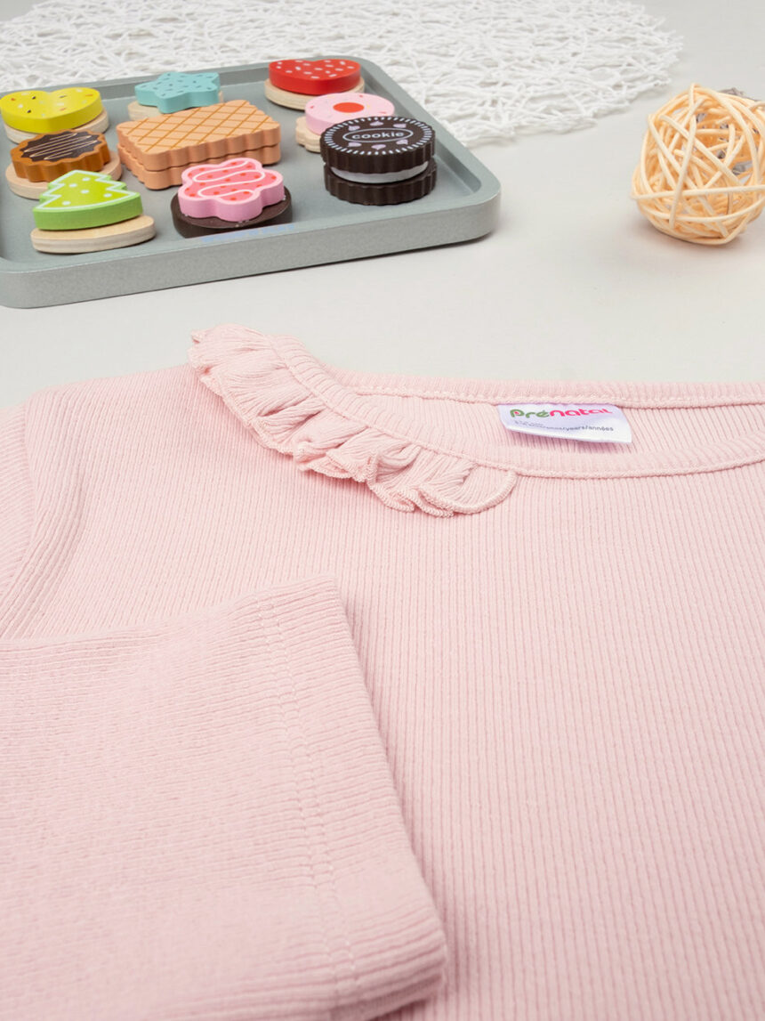 παιδική μπλούζα ριμπ ροζ με βολάν για κορίτσι - Prénatal
