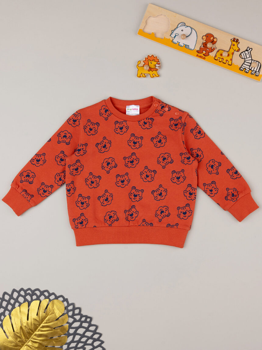 βρεφική μπλούζα φούτερ πορτοκαλί με τιγράκια για αγόρι - Prénatal