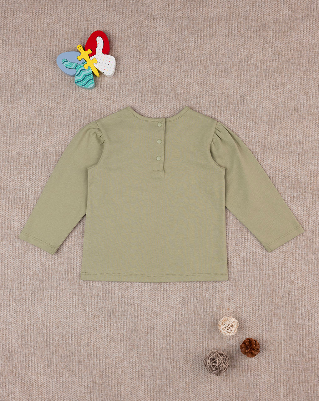 βρεφική μπλούζα χακί με πεταλούδες για κορίτσι - Prénatal