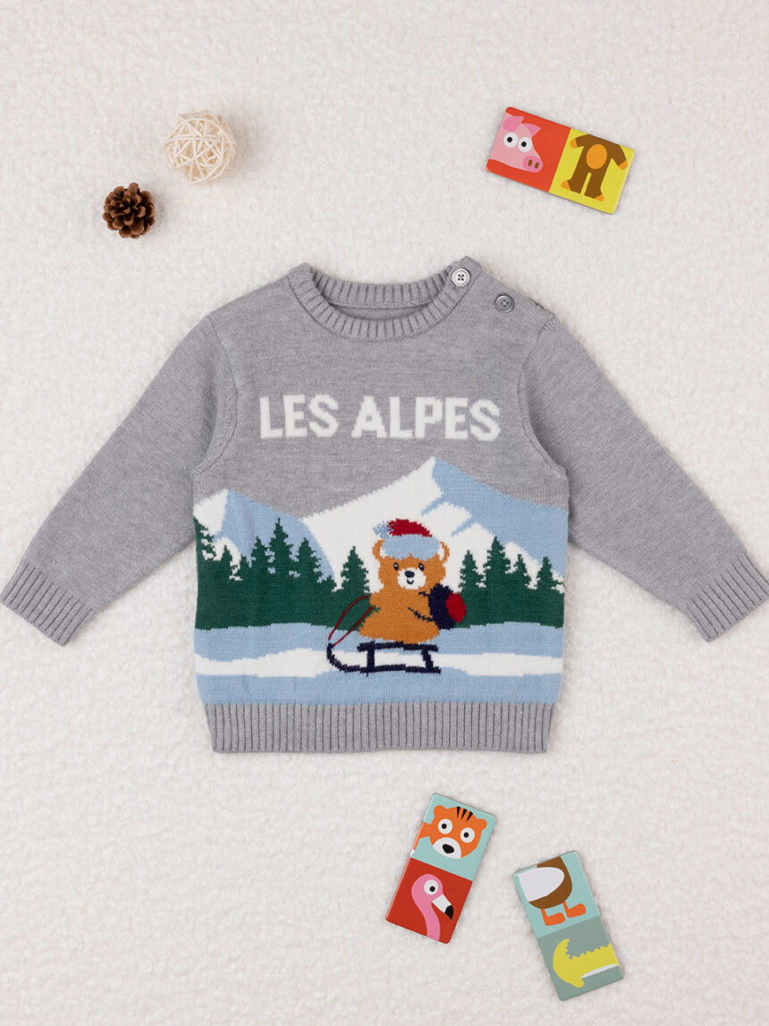 βρεφικό πουλόβερ γκρι les alpes για αγόρι - Prénatal