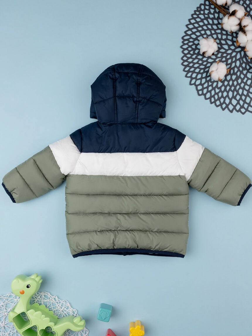 βρεφικό μπουφάν puffer colorblock χακί/μπλε για αγόρι - Prénatal