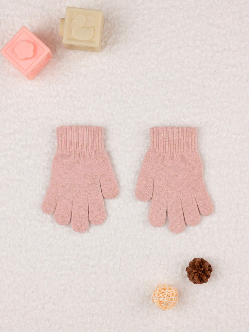 παιδικά γάντια πλεκτά ροζ με lurex για κορίτσι - Prénatal