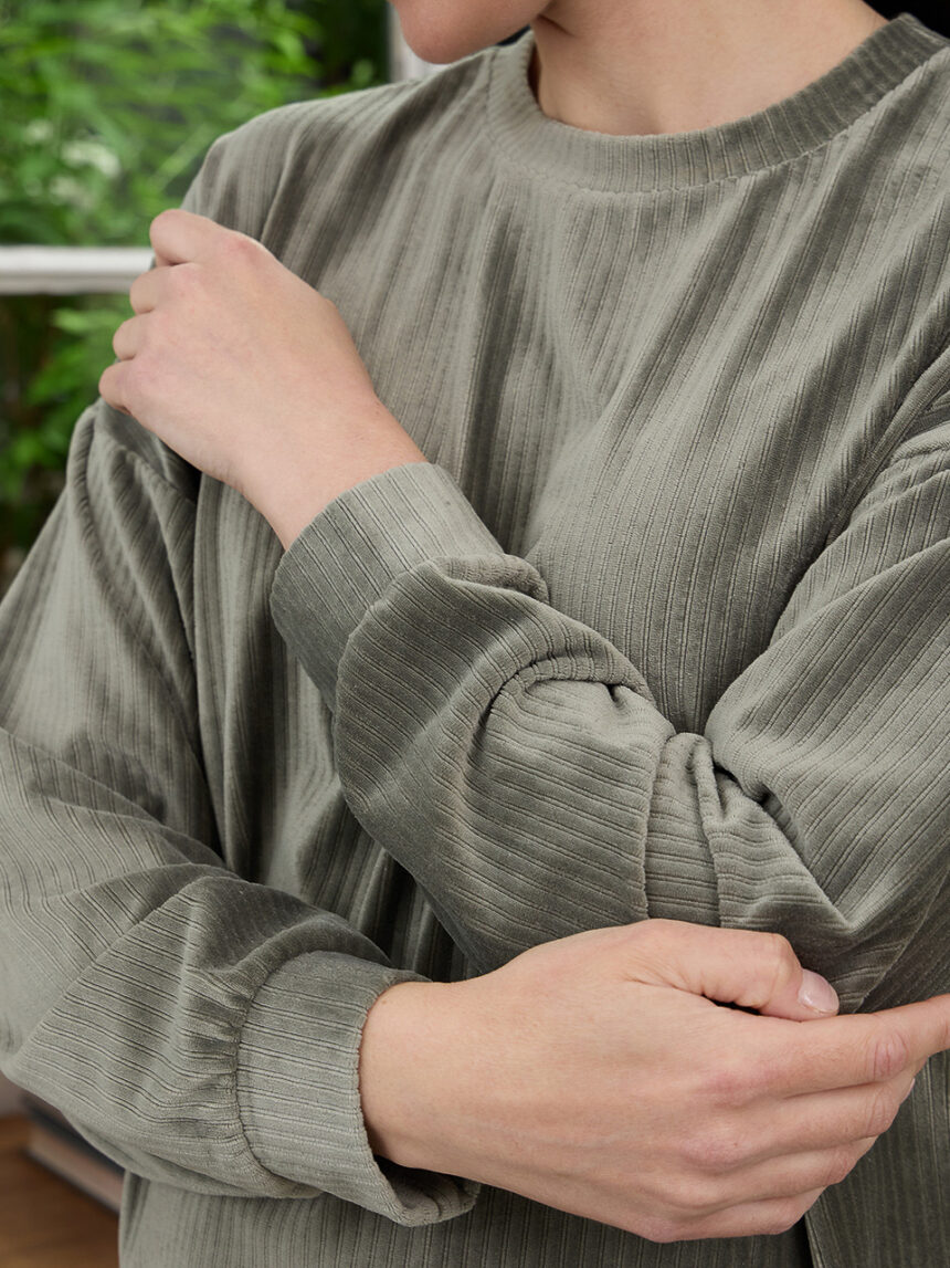 γυναικεία μπλούζα φούτερ εγκυμοσύνης από σενίλ χακί - Prénatal