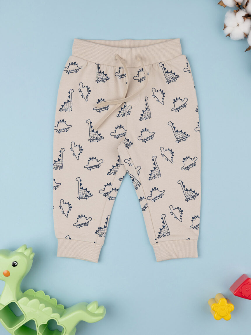 βρεφικό παντελόνι φούτερ μπεζ με δεινόσαυρους για αγόρι - Prénatal
