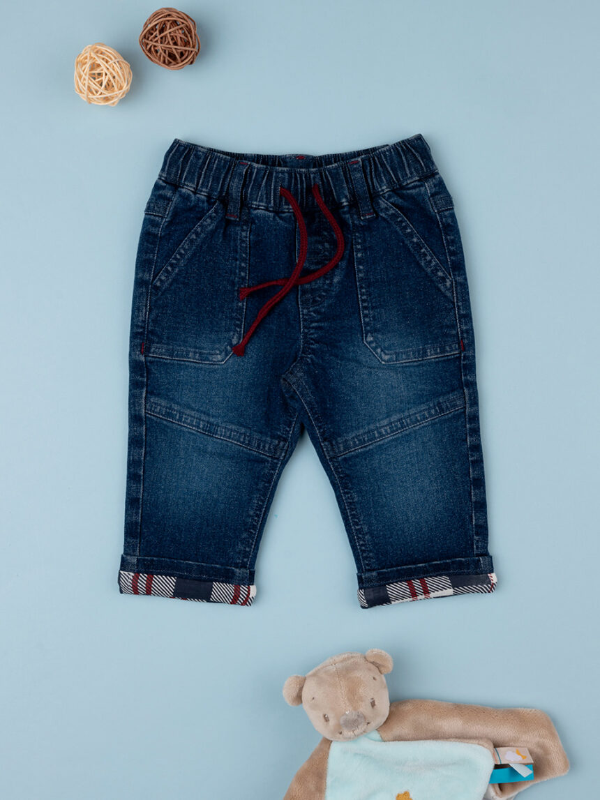 βρεφικό τζιν παντελόνι μπλε καρό για αγόρι - Prénatal