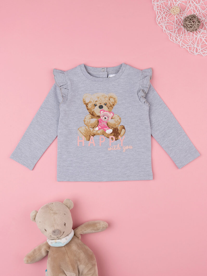 βρεφική μπλούζα φούτερ γκρι teddy για κορίτσι - Prénatal