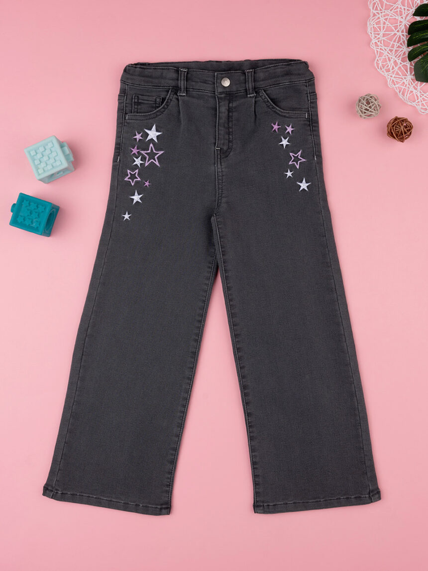παιδικό τζιν παντελόνι μαύρο flare με αστεράκια για κορίτσι - Prénatal