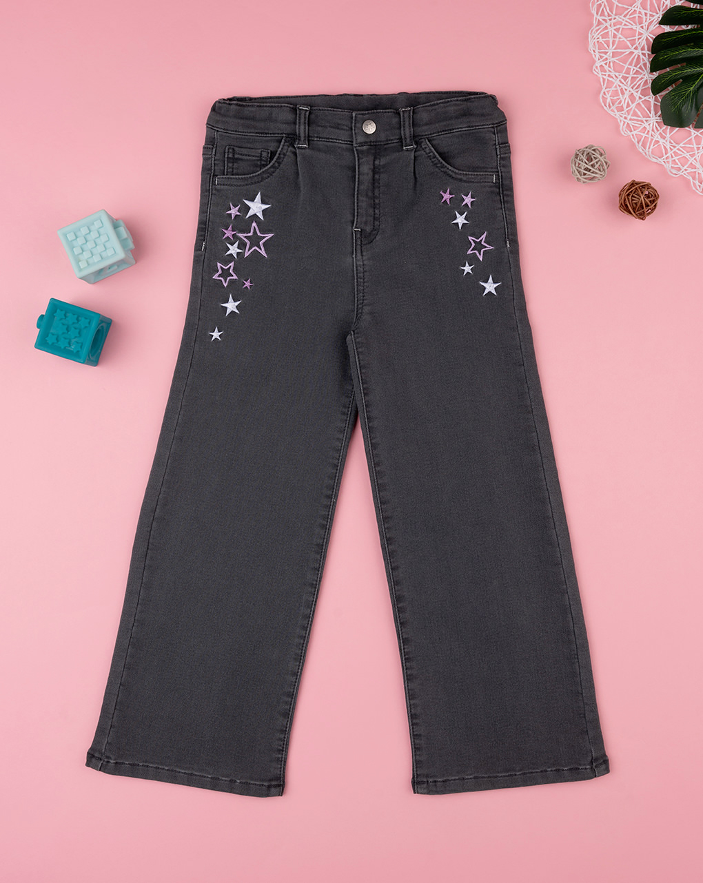 παιδικό τζιν παντελόνι μαύρο flare με αστεράκια για κορίτσι