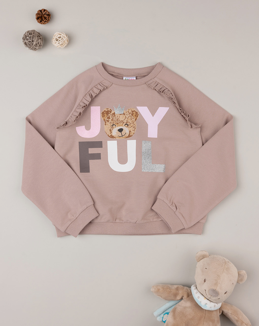 παιδική μπλούζα φούτερ dusty pink teddy για κορίτσι
