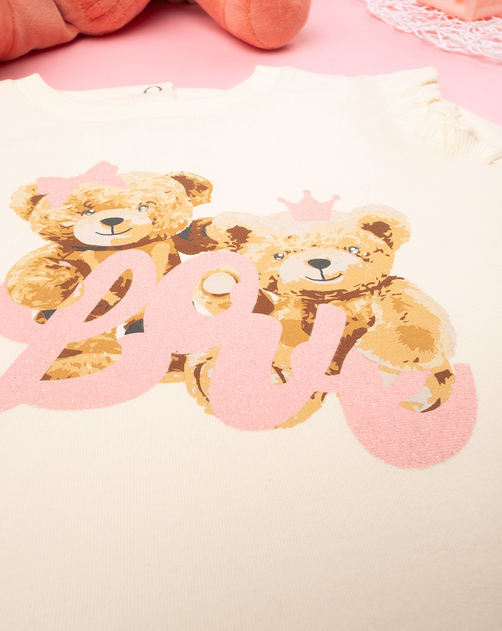 βρεφική μπλούζα φούτερ κρεμ teddy για κορίτσι - Prénatal