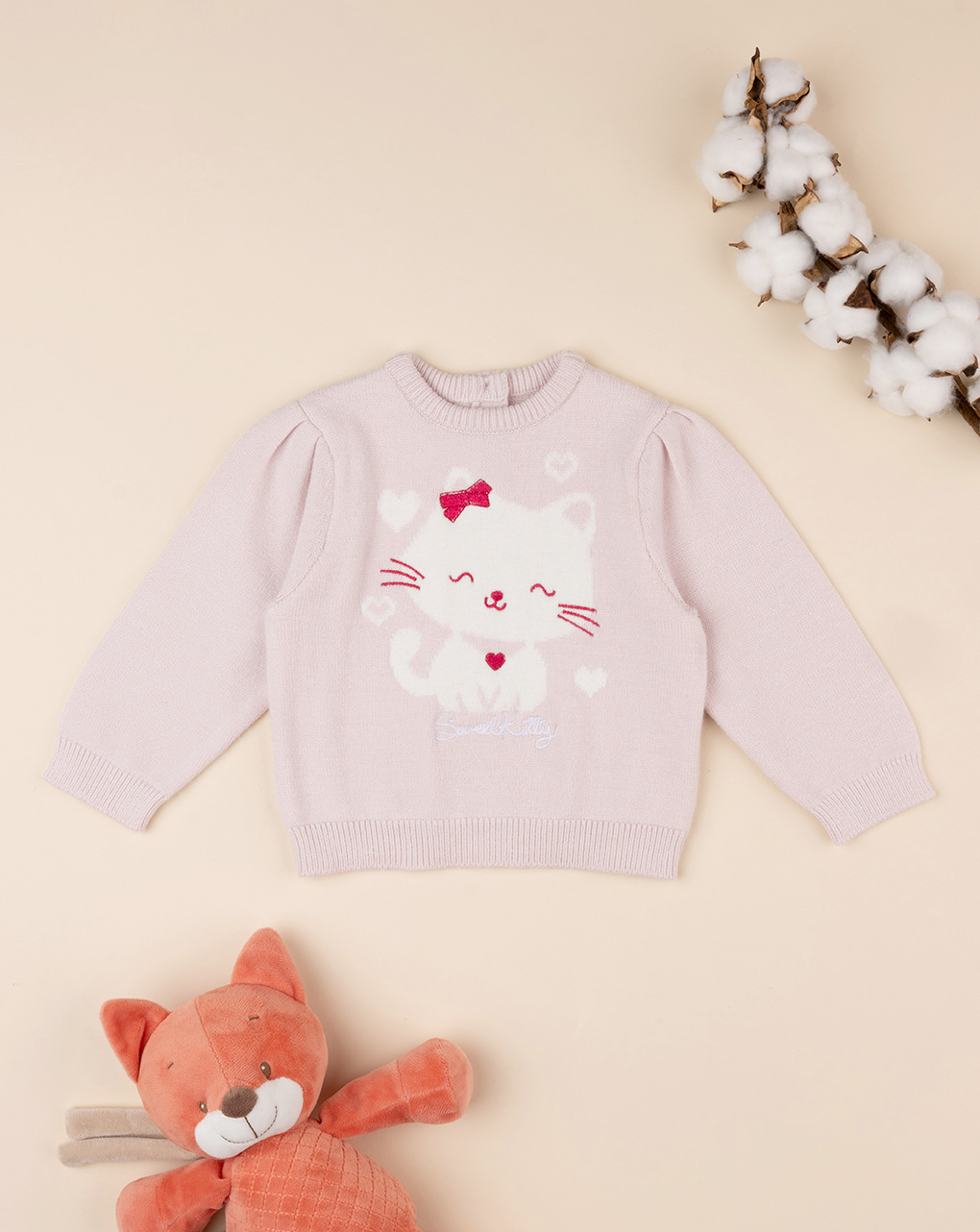 βρεφικό πουλόβερ ροζ sweet kitty για κορίτσι