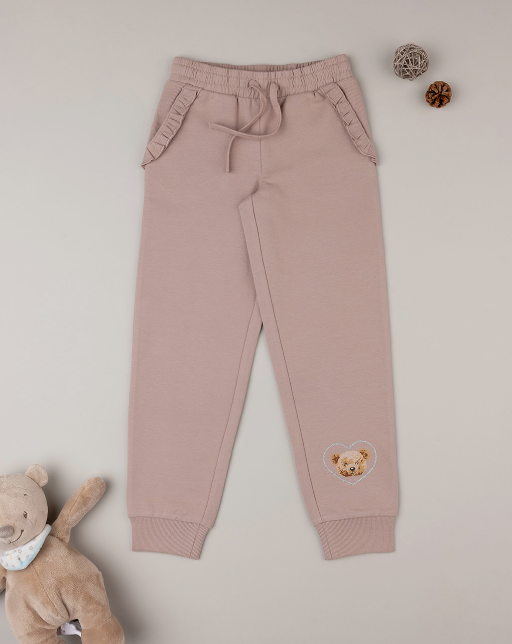 παιδικό παντελόνι φούτερ dusty pink teddy για κορίτσι