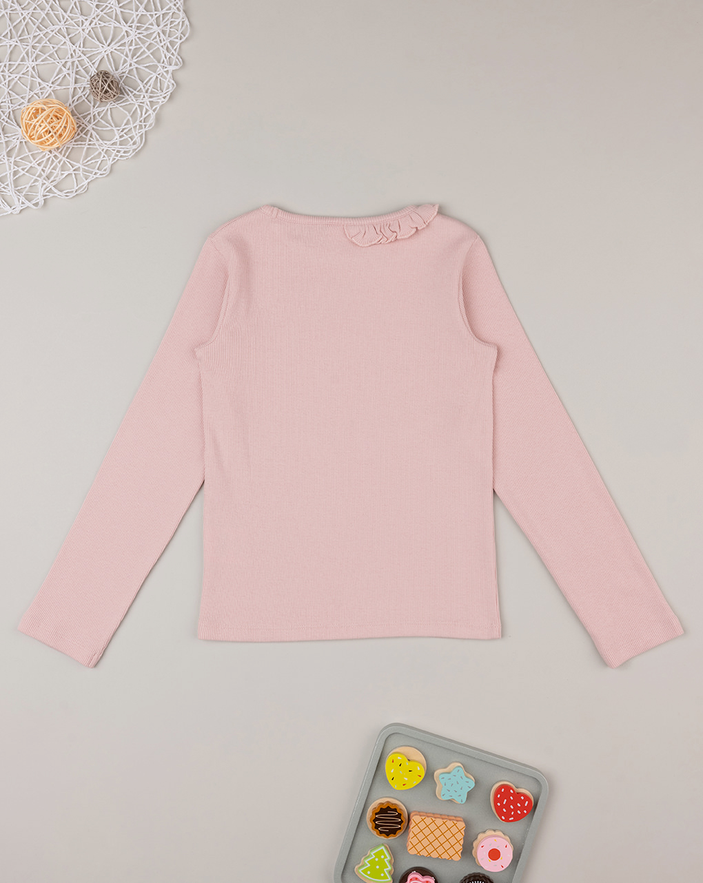 παιδική μπλούζα ριμπ ροζ με βολάν για κορίτσι - Prénatal
