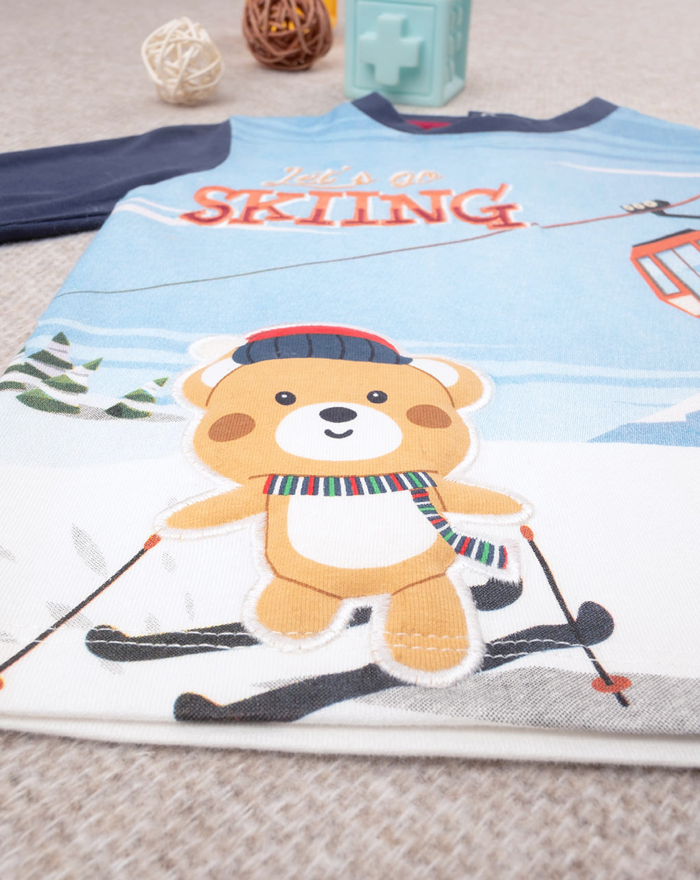 βρεφική μπλούζα λευκή skiing για αγόρι - Prénatal