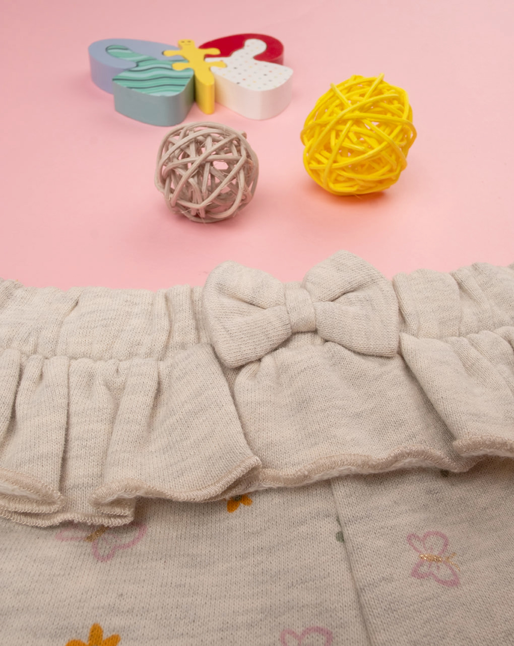 βρεφικό παντελόνι φούτερ μπεζ με πετλαούδες για κορίτσι - Prénatal