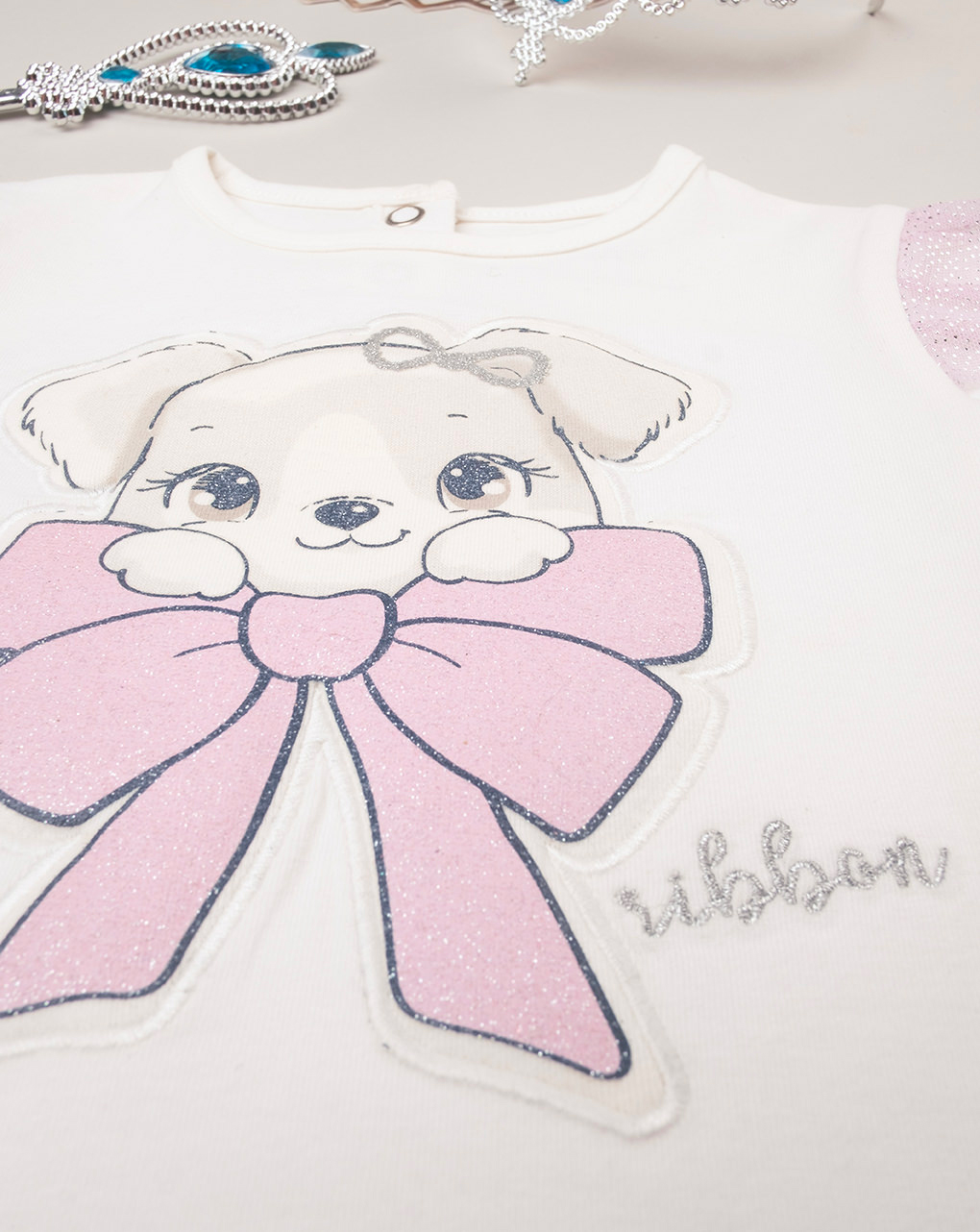 βρεφική μπλούζα λευκή με σκυλάκι για κορίτσι - Prénatal