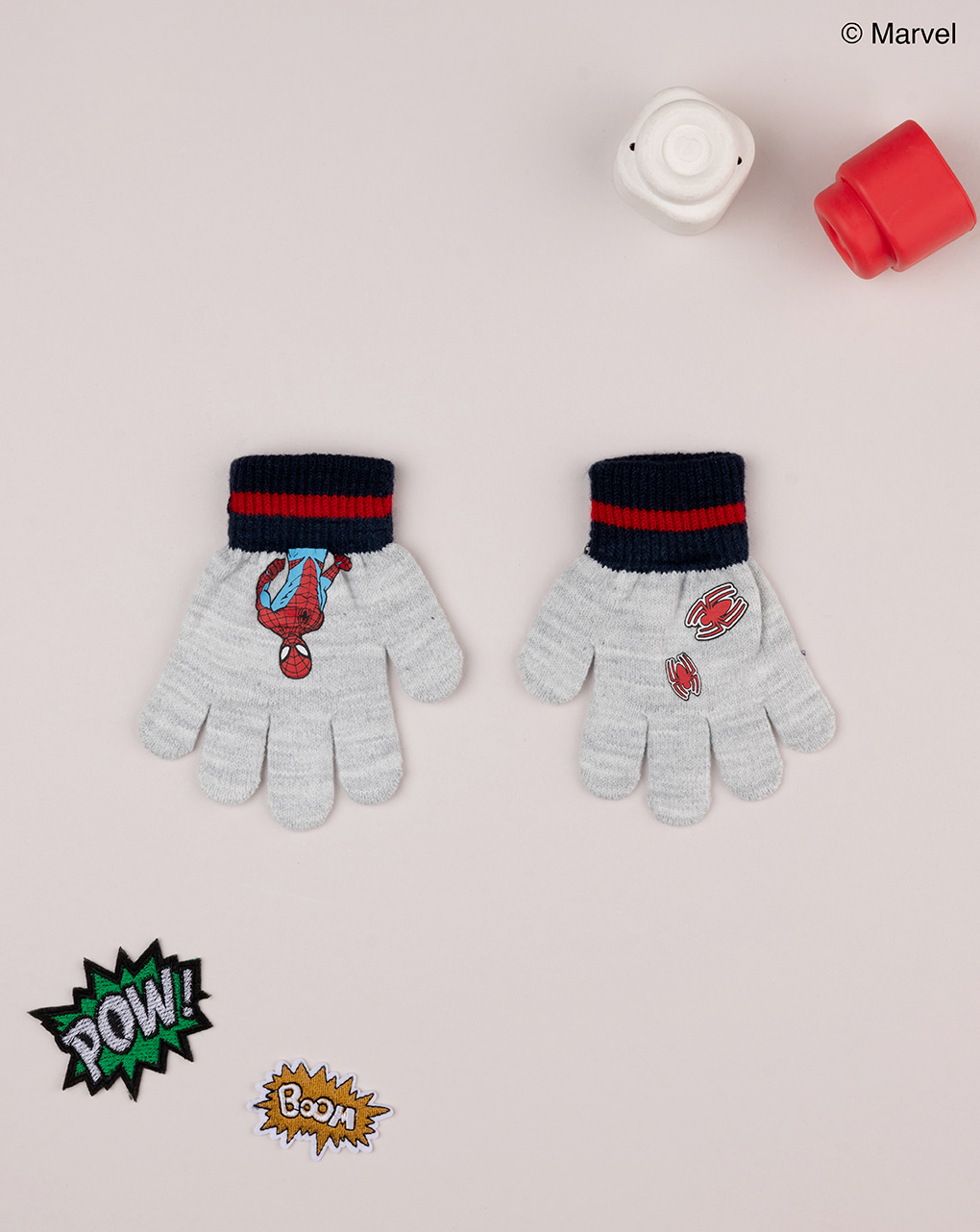 παιδικά γάντια πλεκτά γκρι με το spiderman για αγόρι - Prénatal