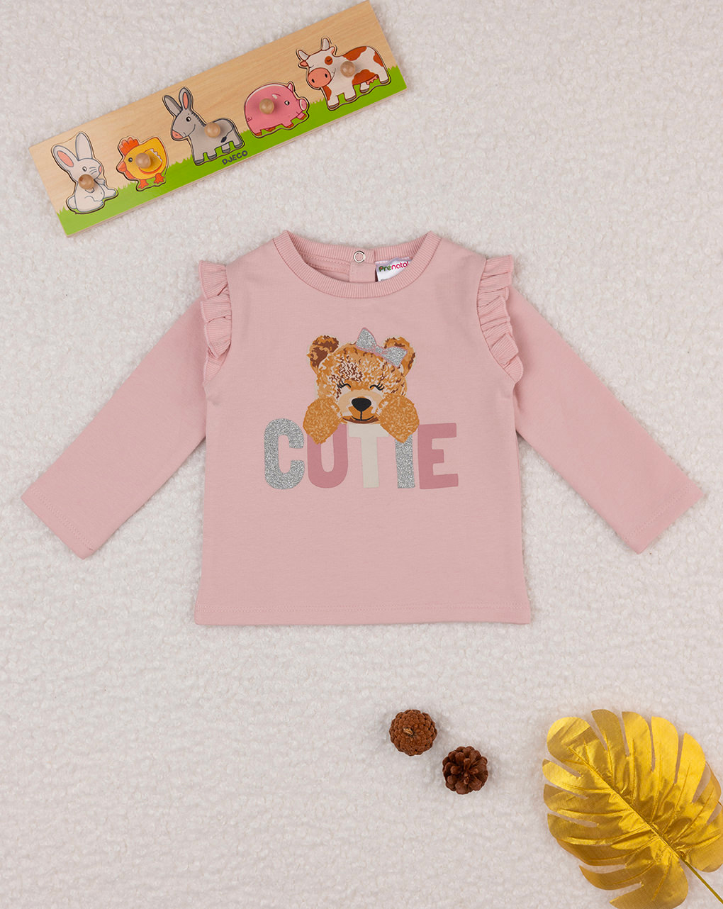 βρεφική μπλούζα φούτερ ροζ teddy για κορίτσι - Prénatal