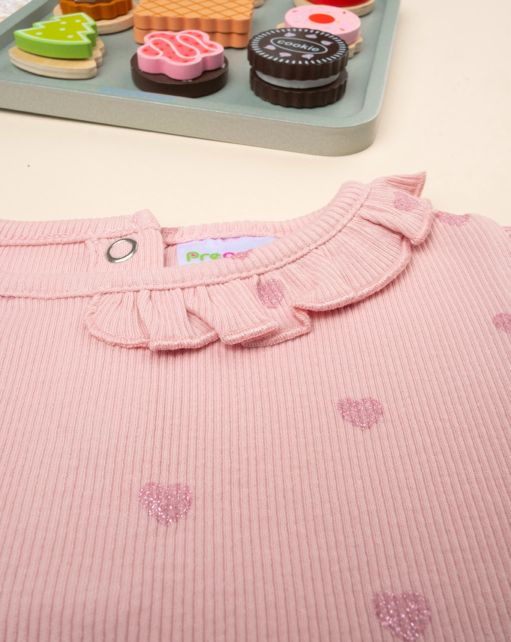 βρεφική μπλούζα ριμπ ροζ με καρδούλες για κορίτσι - Prénatal