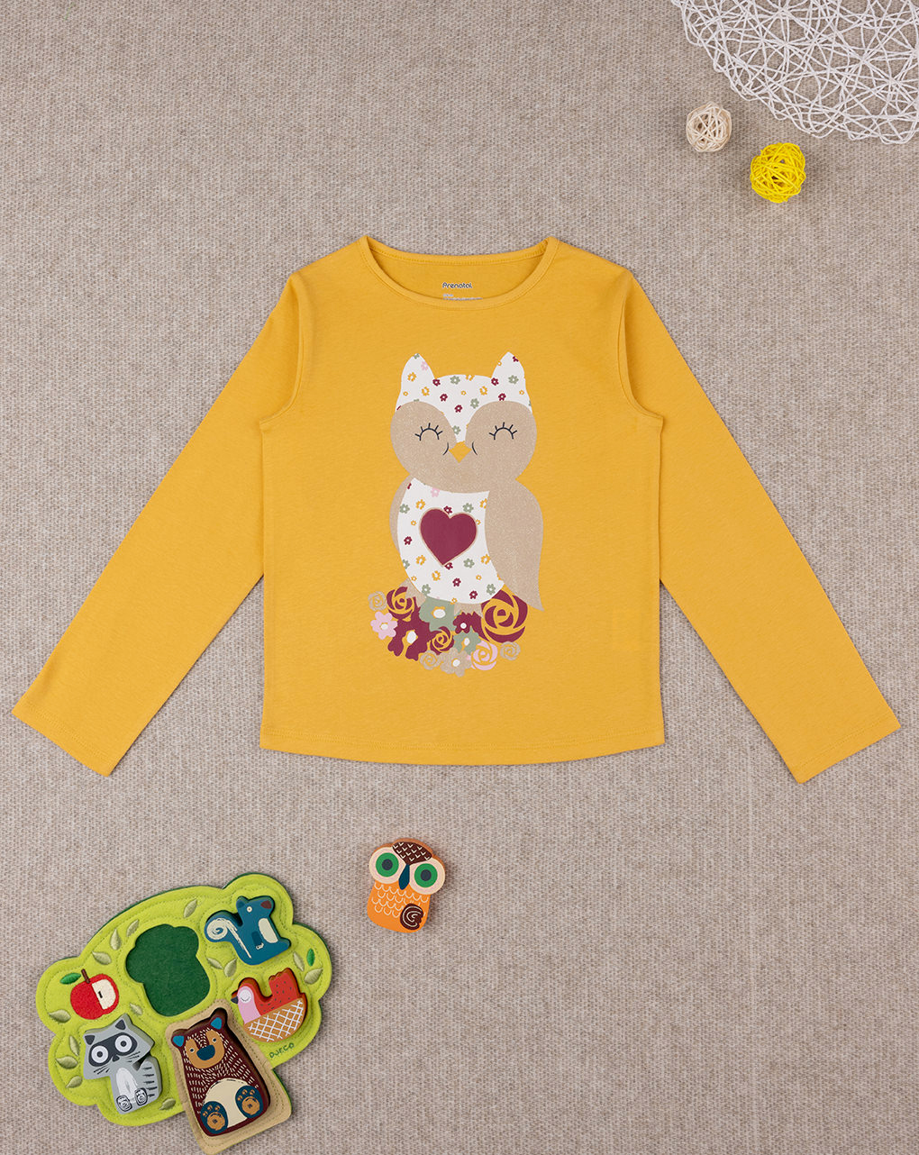παιδική μπλούζα κίτρινη με κουκουβάγια για κορίτσι